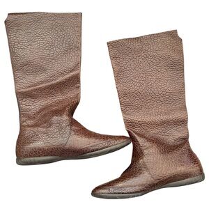 Datelli Croc Embossed Brown Pull-on Tall Boots Sz 36 Brazil - 7.5 US